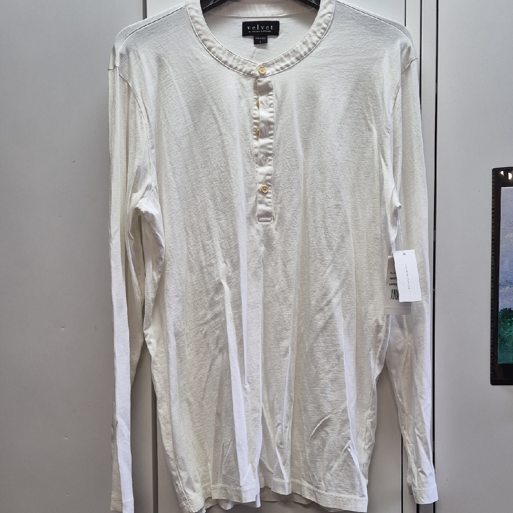 Velvet Cream Long Sleeve Henley Shirt